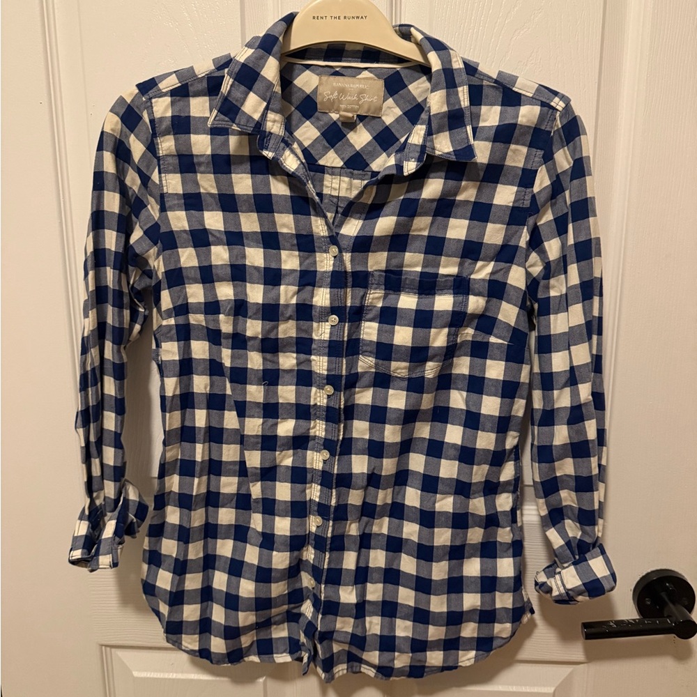Banana Republic Navy and White Checkered Shirt